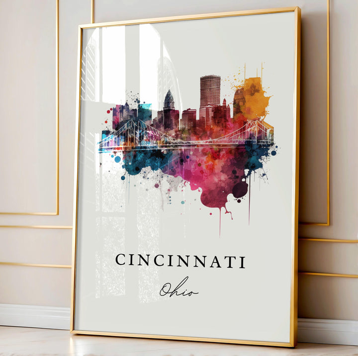 Cincinnati OH wall art - Ohio, Cincy poster, Cincinnati Skyline Wedding gift, Birthday present, Custom Text, Personalized Gift