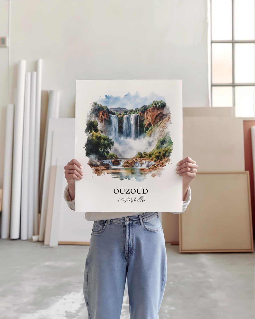 Ouzoud Waterfalls Wall Art, Azilal Print, Morocco Watercolor Art, Ouzoud Waterfalls Gift, Travel Print, Travel Poster, Housewarming Gift