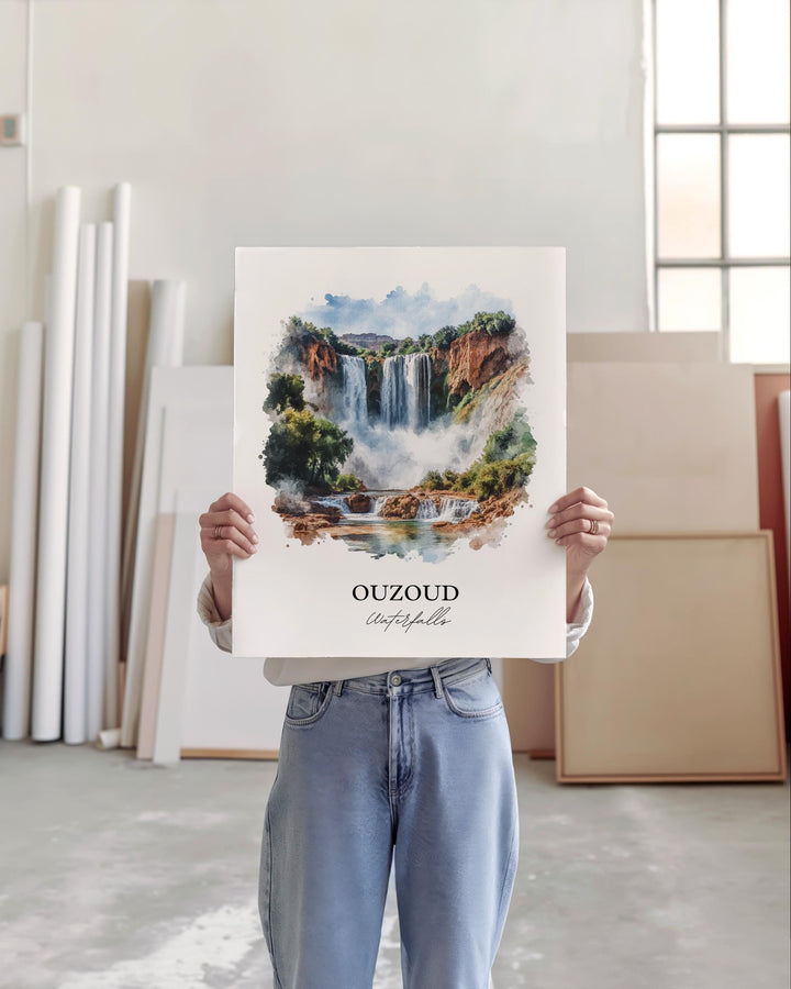 Ouzoud Waterfalls Wall Art, Azilal Print, Morocco Watercolor Art, Ouzoud Waterfalls Gift, Travel Print, Travel Poster, Housewarming Gift