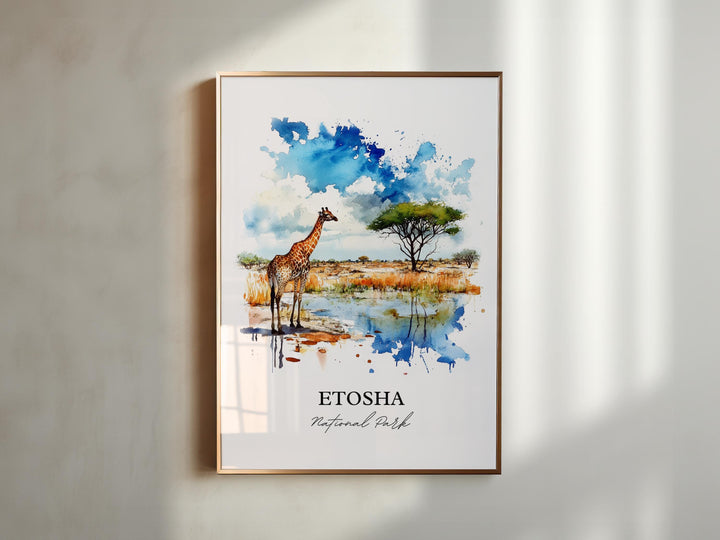 Etosha National Park Wall Art, Namibia Print, Namibia Watercolor Art, Etosha Park Gift, Travel Print, Travel Poster, Housewarming Gift
