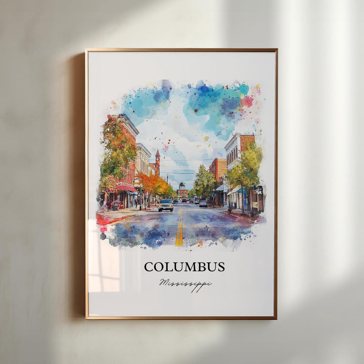 Columbus MS Art, Lowndes County Print, Mississippi Watercolor, Columbus Mississippi Gift, Travel Print, Travel Poster, Housewarming Gift