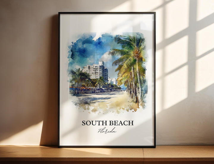 South Beach Wall Art, South Beach Print, Miami Watercolor Art, Miami Beach Gift, Travel Print, Travel Poster, Housewarming Gift