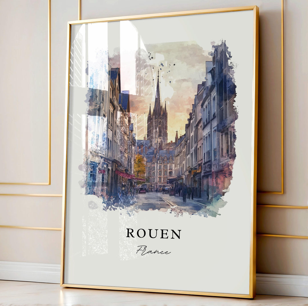 Rouen France Wall Art, Rouen Print, Rouen Watercolor Art, Normandy France Gift,