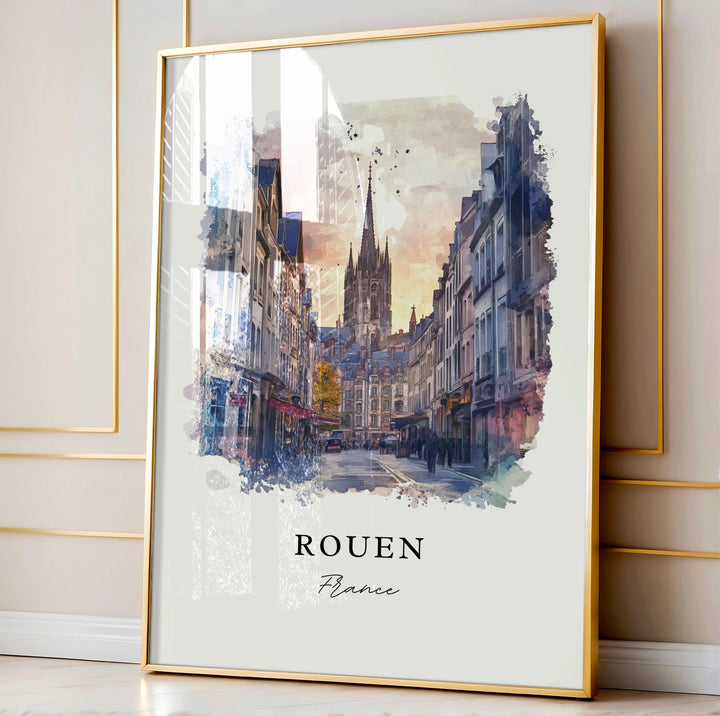 Rouen France Wall Art, Rouen Print, Rouen Watercolor Art, Normandy France Gift,