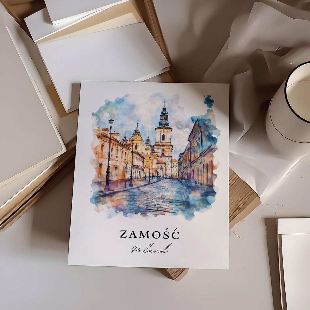 Zamosc Wall Art, Zamosc Poland Print, Poland Watercolor Art, Lublin Voivodeship Gift,