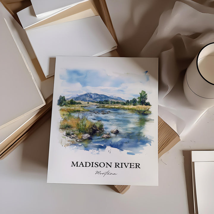 Madison River Wall Art, Three Forks MT Print, Montana Watercolor Art, Madison River MT Gift, Travel Print, Travel Poster, Housewarming Gift