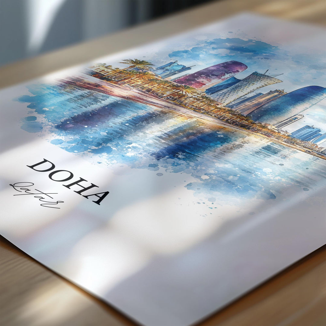 Doha Qatar Wall Art, Qatar Print, Doha Watercolor Art, Doha Qatar Gift, Travel Print, Travel Poster, Housewarming Gift