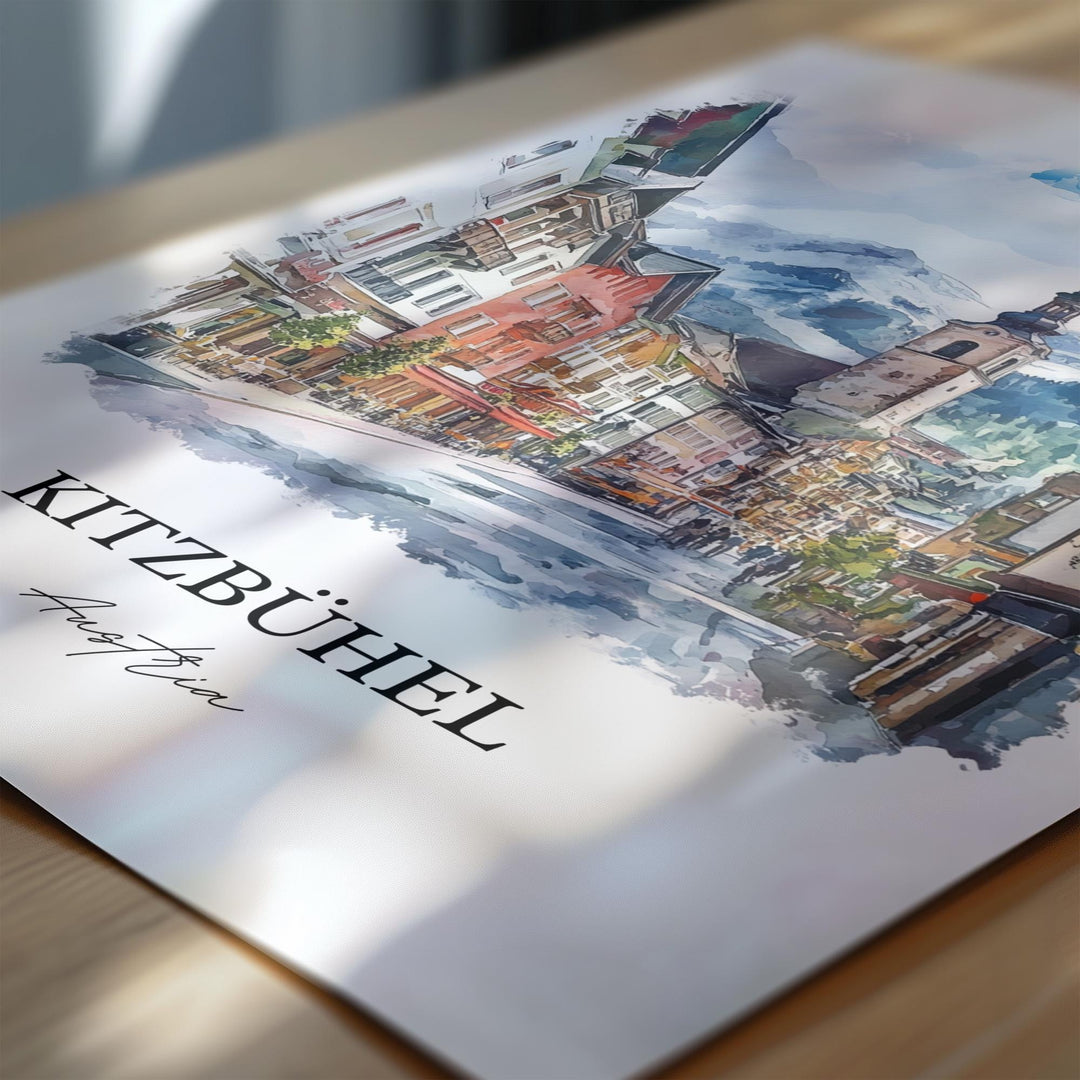Kitzbuhel Wall Art, Innsbruck Print, Austria Watercolor Art, Kitzbuhel Gift, Travel Print, Travel Poster, Housewarming Gift