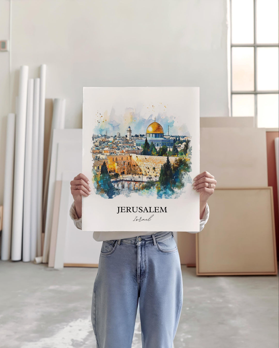 Jerusalem Wall Art, Jerusalem Israel Print, Israel Watercolor Art, Jerusalem Gift, Travel Print, Travel Poster, Housewarming Gift