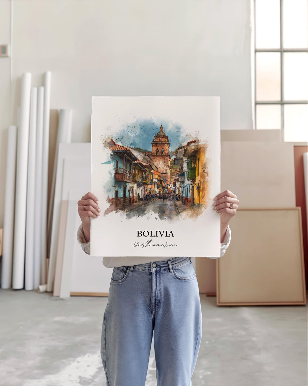 Bolivia Wall Art, Bolivia Print, Bolivia Watercolor Art, Bolivia Country Gift, Travel Print, Travel Poster, Housewarming Gift