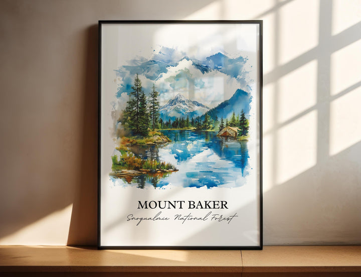 Mount Baker WA Wall Art, Snoqualmie Forest Print, Washington St Watercolor, Mount Baker Gift, Travel Print, Travel Poster, Housewarming Gift