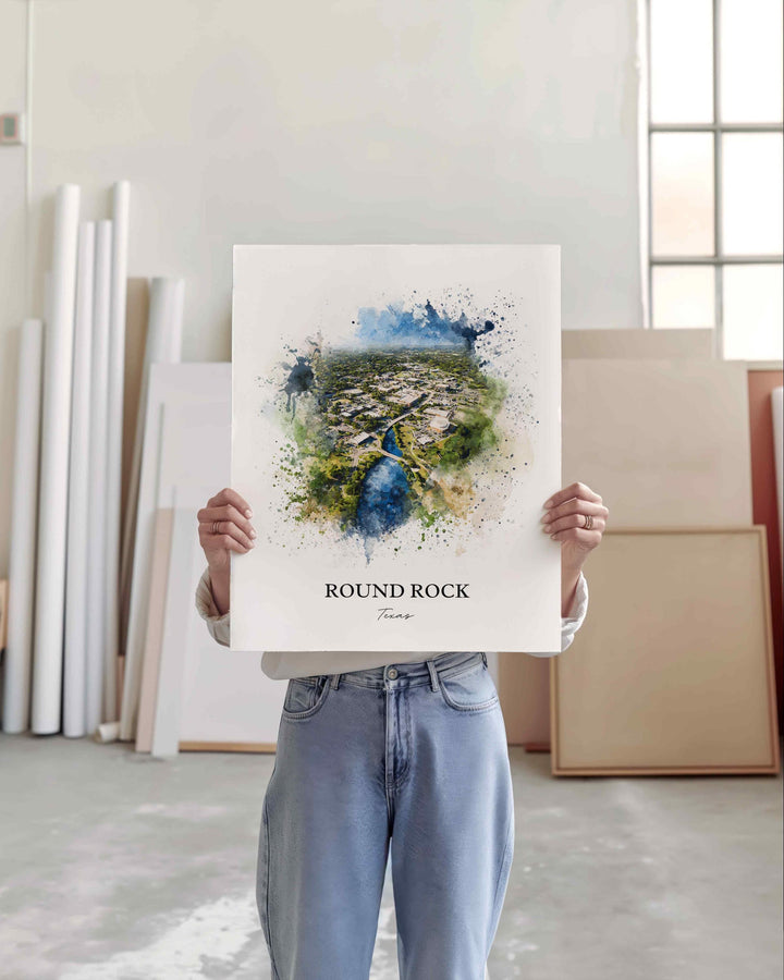 Round Rock, Texas – Watercolor Art Print