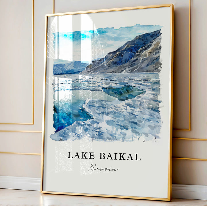 Lake Baikal Wall Art, Lake Baikal Russia Print, Lake Baikal Watercolor, Siberia Gift,