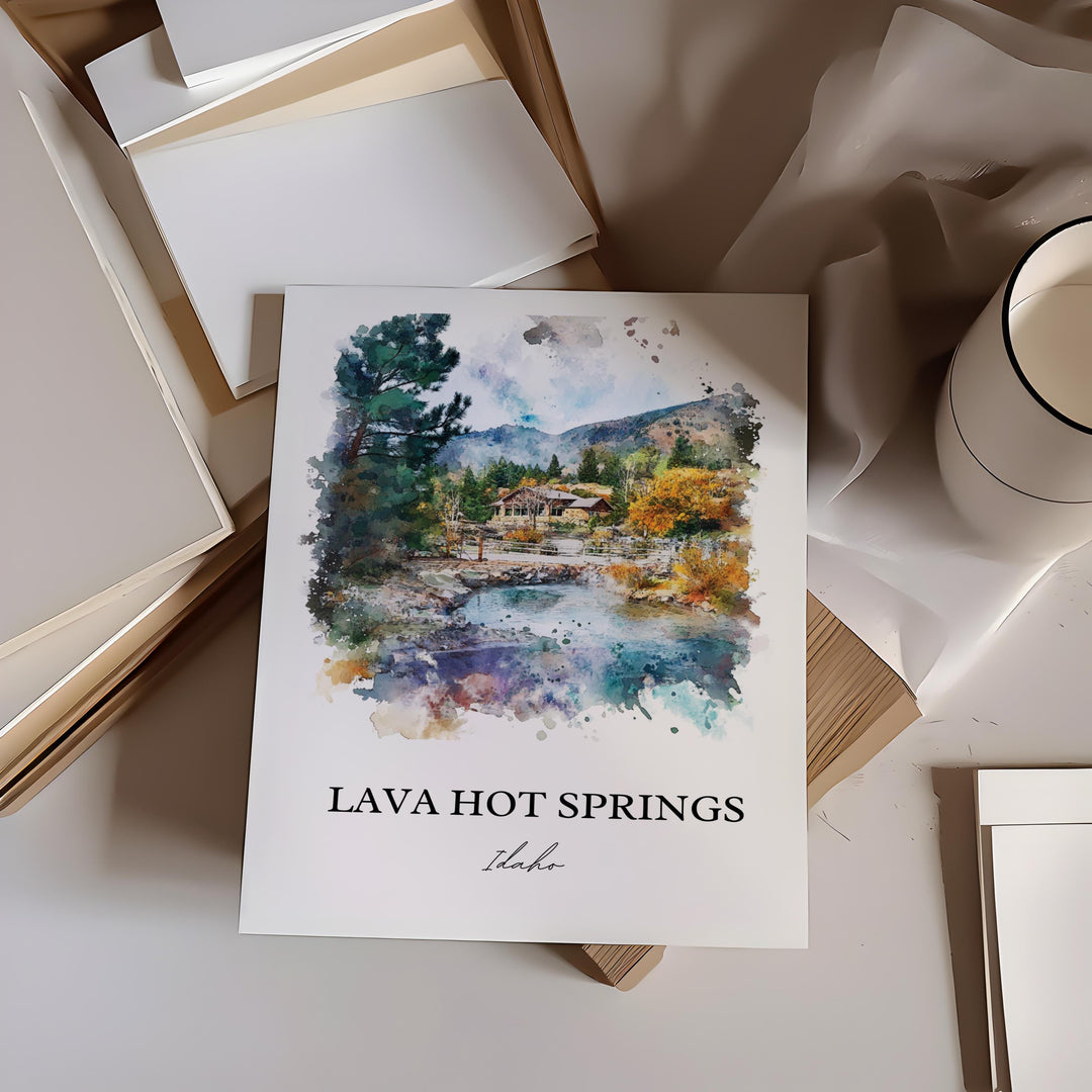 Lava Hot Springs Wall Art, Pocatello Print, Bannock County Watercolor, Lava Hot Springs Gift, Travel Print, Travel Poster, Housewarming Gift