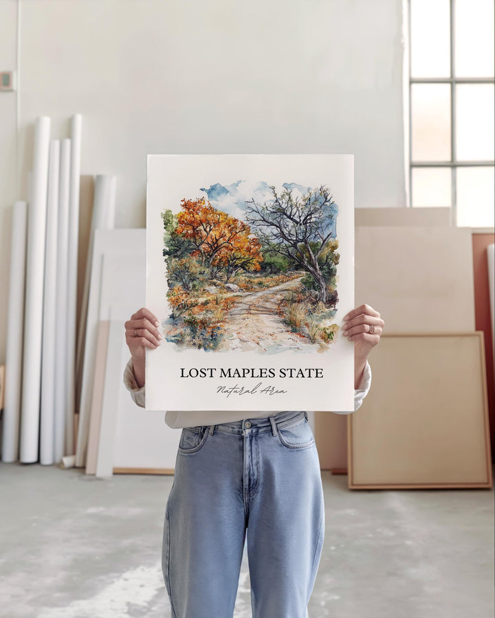 Lost Maples State Park Wall Art, Vanderpool TX Print, Texas Watercolor, Lost Maples TX Gift, Travel Print, Travel Poster, Housewarming Gift