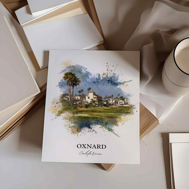 Oxnard CA Wall Art, Oxnard Print, Oxnard Watercolor Art, Oxnard California Gift, Travel Print, Travel Poster, Housewarming Gift