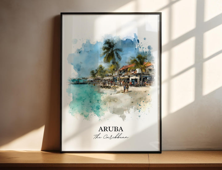 Aruba Wall Art, Aruba Print, Aruba Watercolor Art, Aruba Caribbean Gift, Travel Print, Travel Poster, Housewarming Gift