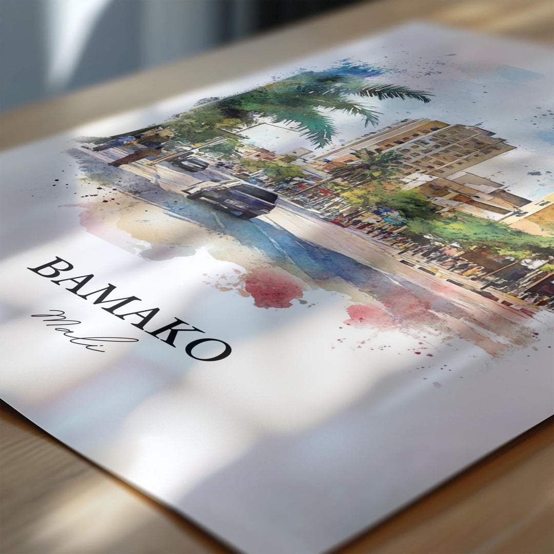 Bamako Mali Wall Art, Bamako Print, Mali Watercolor Art, Bamako Mali Gift, Travel Print, Travel Poster, Housewarming Gift