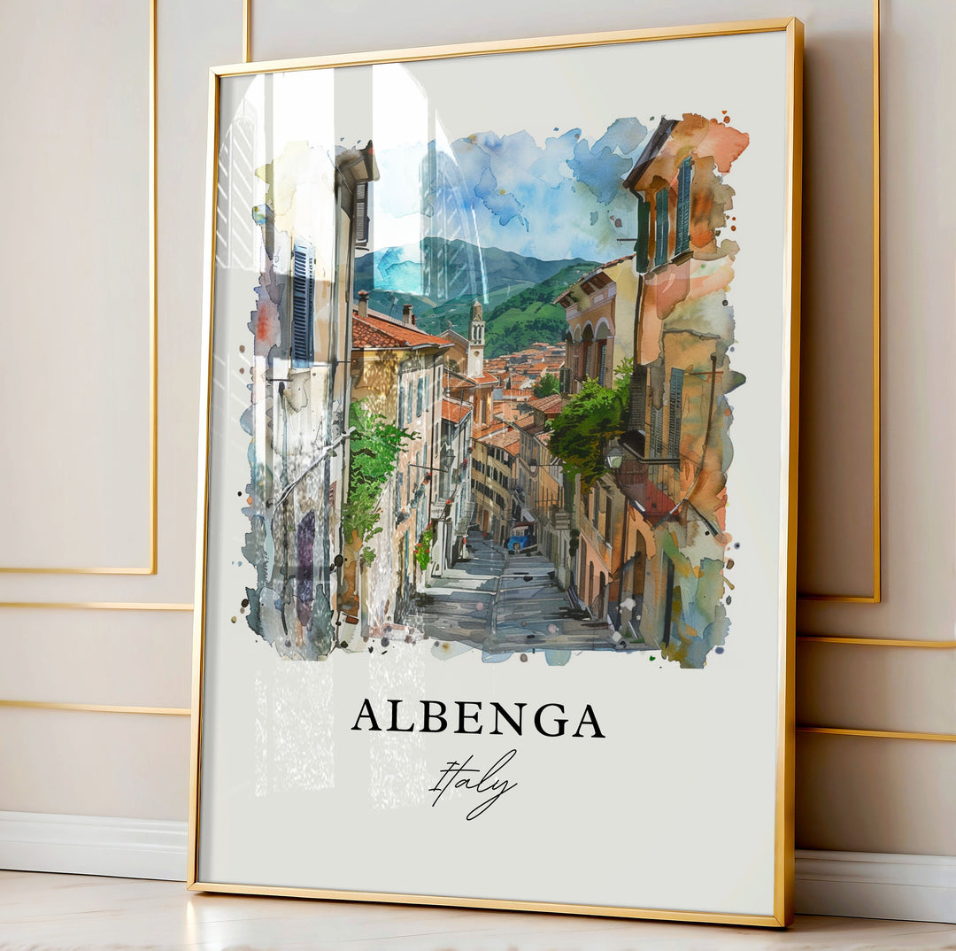Albenga Italy Wall Art, Albenga Savona Print, Albenga Watercolor, Albenga Genoa Gift, Travel Poster, Housewarming Gift