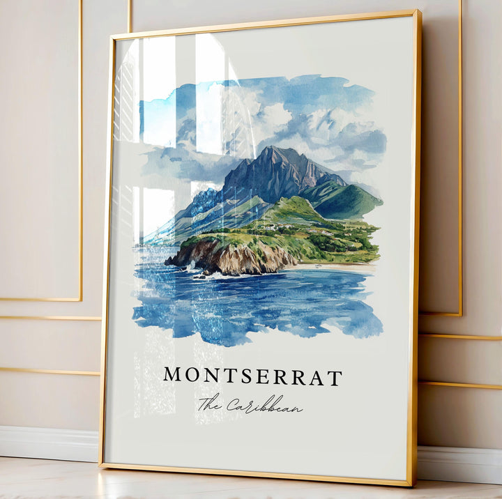 Montserrat Wall Art,  Montserrat Print,  Montserrat Watercolor Art,  Leeward Islands Gift,