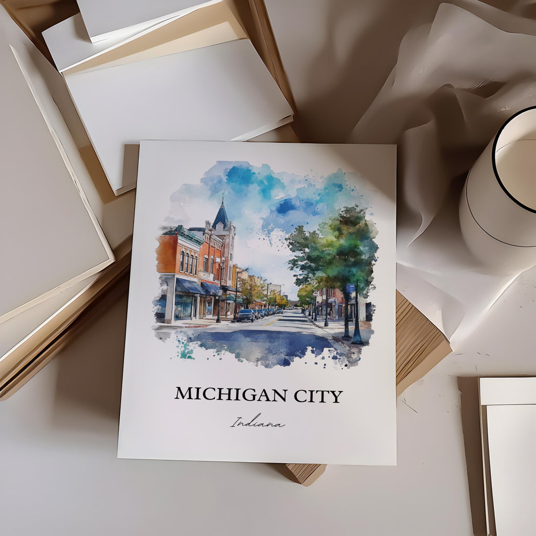 Michigan City IN Art, LaPorte County Print, Lake Michigan Watercolor, Michigan City IN Gift, Travel Print, Travel Poster, Housewarming Gift