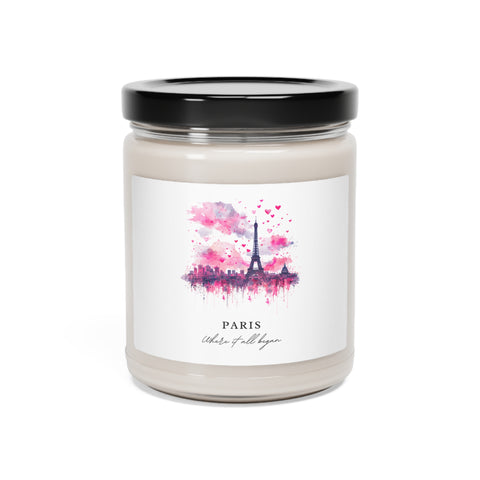 Paris France Valentine's Day Candle - Where it all Began - Scented Soy Candle, 9oz