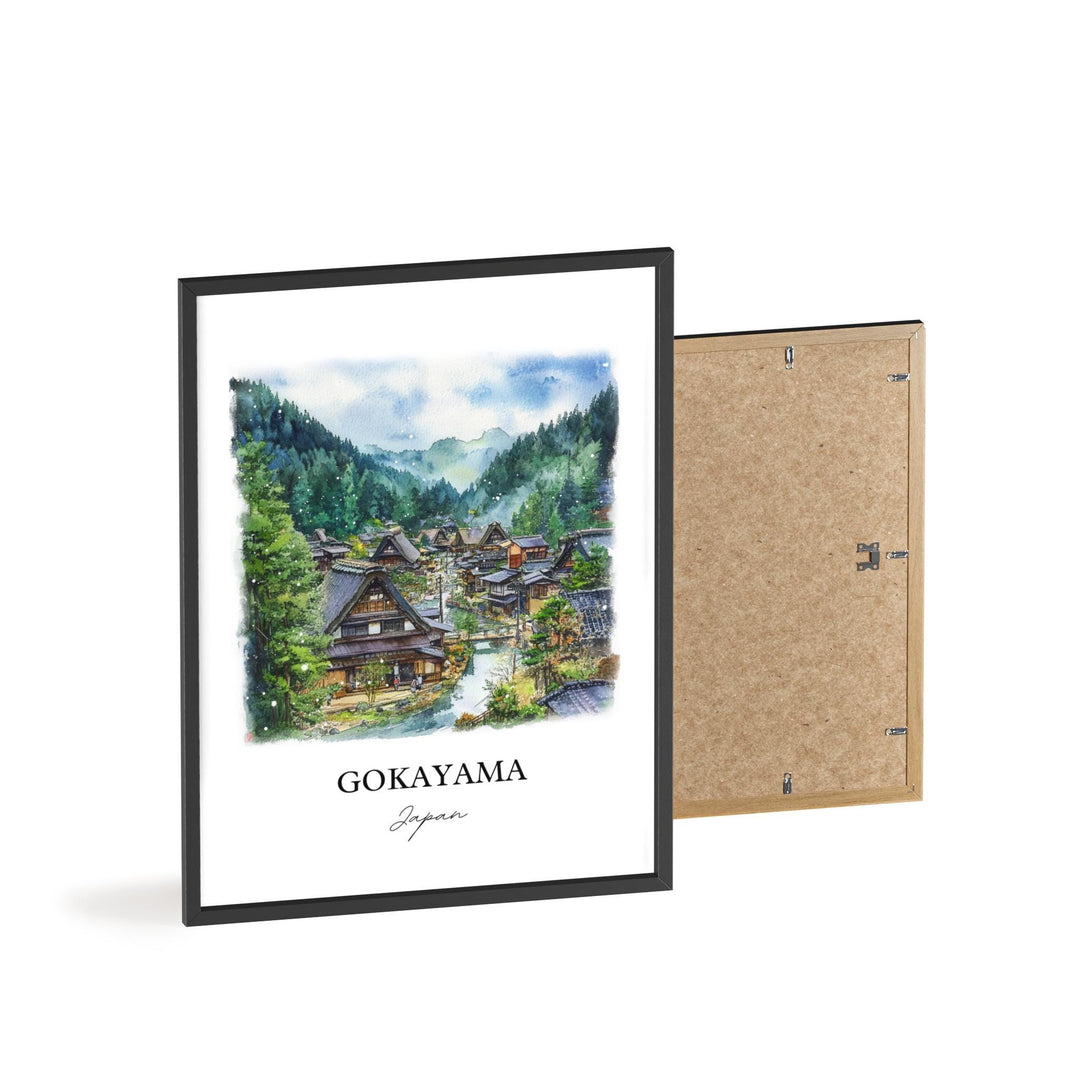 Gokayama Wall Art, Shogawa River Valley Print, Japan Watercolor Art, Gokayama Japan Gift, Travel Print, Travel Poster, Housewarming Gift