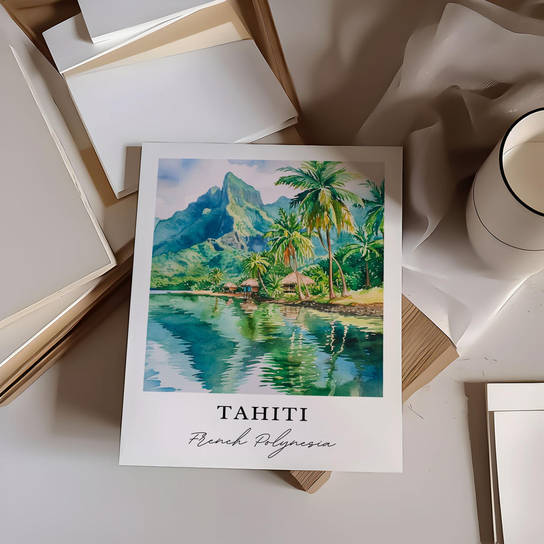 Tahiti wall art - French Polynesia, Tahiti print, Tahiti Wedding gift, French Polynesia Birthday present, Custom Text, Perfect Gift