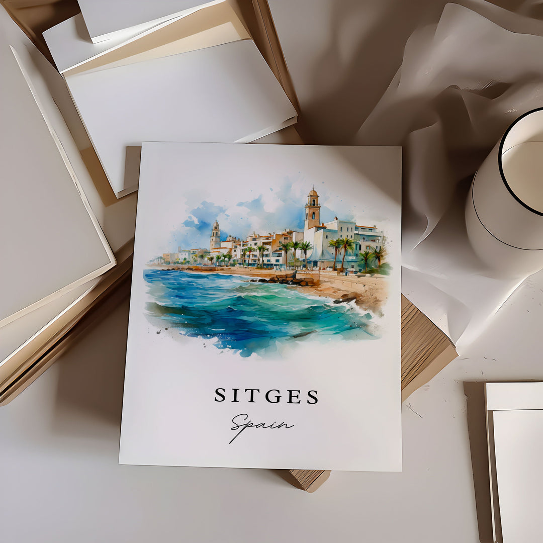 Sitges Spain wall art - Spain, Sitges poster print, Sitges Wedding gift, Sitges Espana Birthday present, Custom Text, Perfect Gift