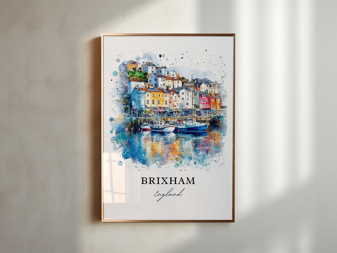 Brixham Wall Art, Devon England Print, Torbay Watercolor Art, Brixham Gift, Travel Print, Travel Poster, Housewarming Gift