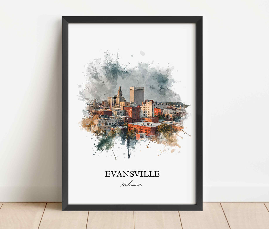Evansville Wall Art, Evansville IL Print, Illinois Watercolor Art, Evansville Illinois Gift, Travel Print, Travel Poster, Housewarming Gift