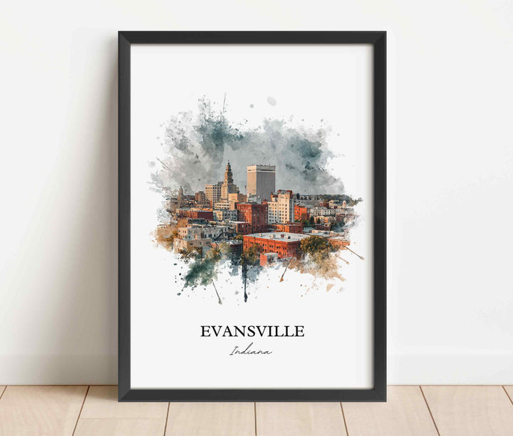 Evansville Wall Art, Evansville IL Print, Illinois Watercolor Art, Evansville Illinois Gift, Travel Print, Travel Poster, Housewarming Gift
