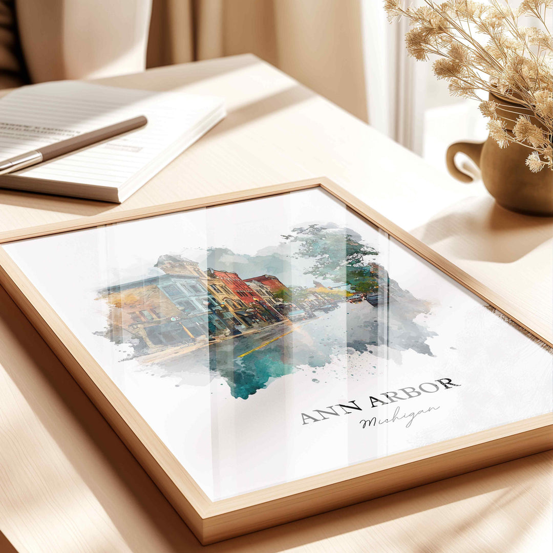Ann Arbor, Michigan Wall Art, Michigan Print, Ann Arbor Watercolor Art, Ann Arbor Michigan Gift, Travel Print, Travel Poster, Housewarming Gift