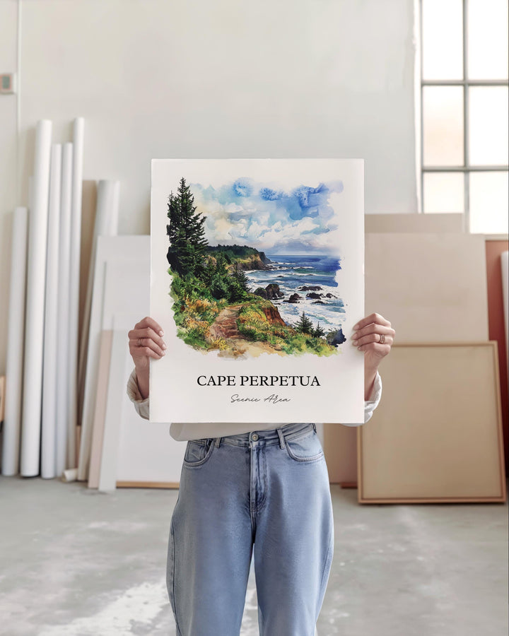 Cape Perpetua, USA – Watercolor Art Print