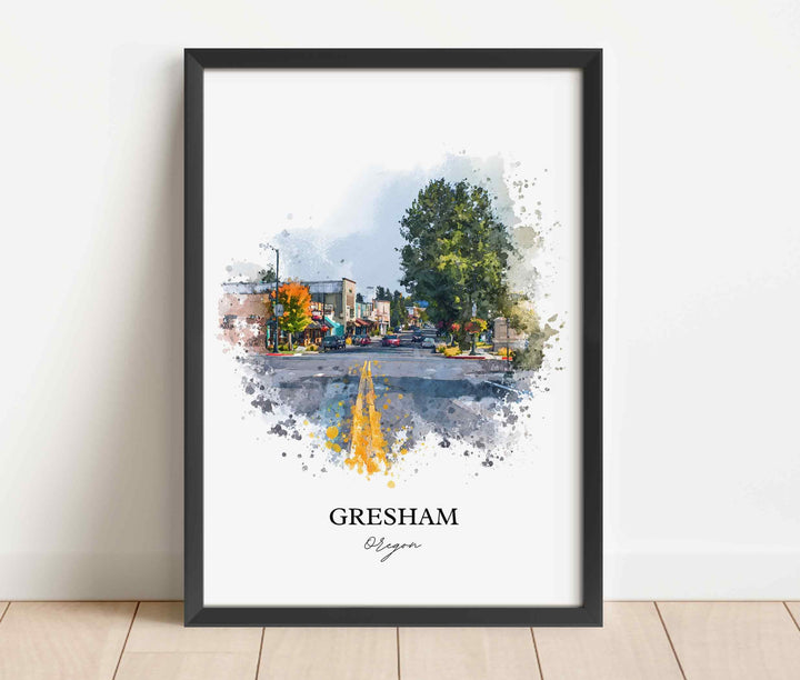 Gresham, Oregon Wall Art, Gresham Print, Oregon Watercolor Art, Willamette Valley Gift, Travel Print, Travel Poster, Housewarming Gift