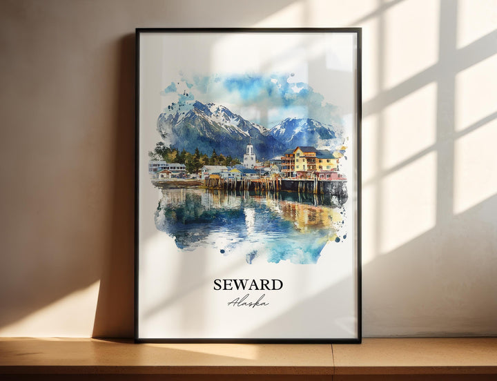 Seward Alaska Wall Art, Kenai Peninsula Print, Alaska Watercolor Art, Seward AK Gift, Travel Print, Travel Poster, Housewarming Gift