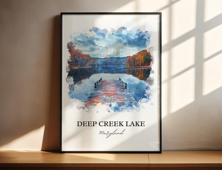 Deep Creek Lake Wall Art, McHenry MD Print, Maryland Watercolor Art, Deep Creek Lake Gift, Travel Print, Travel Poster, Housewarming Gift