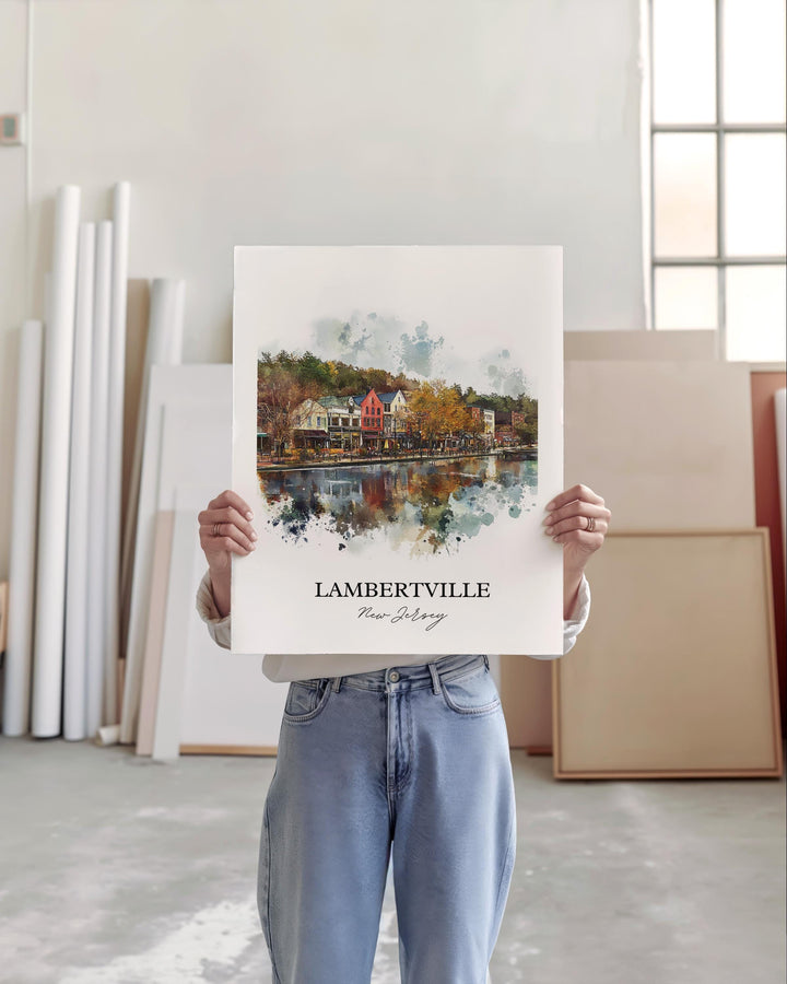 Lambertville NJ Wall Art, Hunterdon County Print, NJ Watercolor Art, Lambertville NJ Gift, Travel Print, Travel Poster, Housewarming Gift