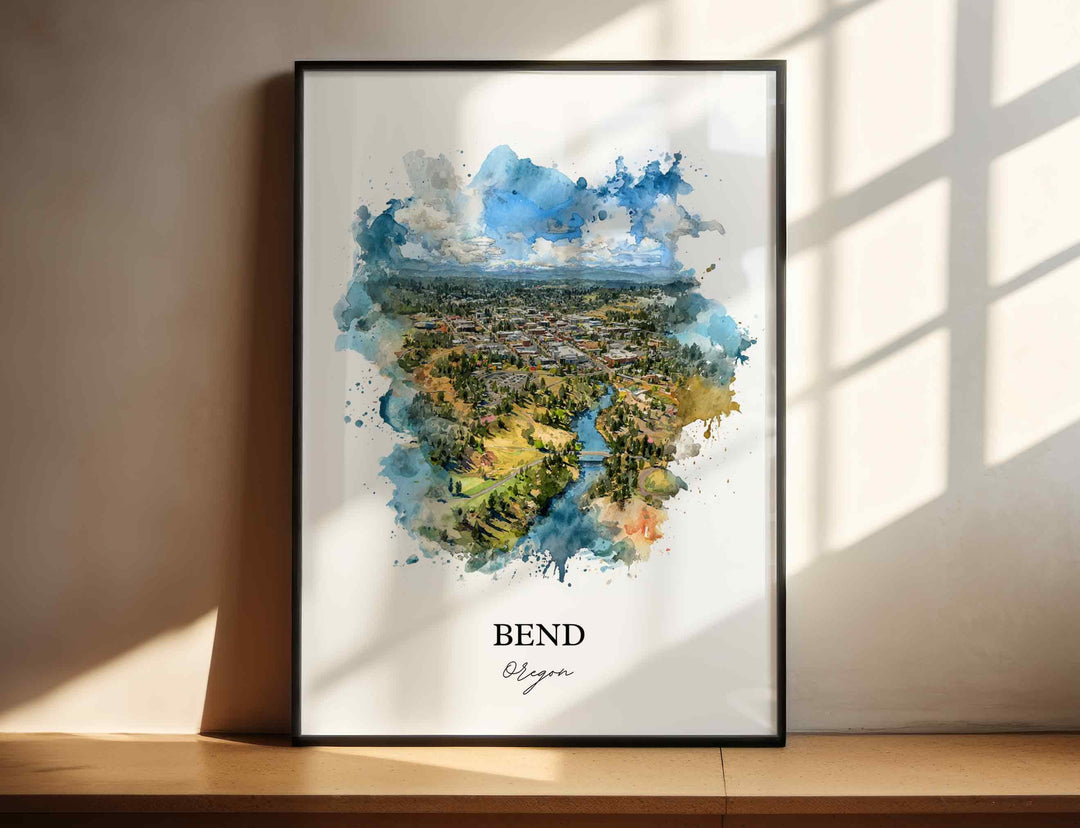 Bend, Oregon Wall Art, Bend Print, Bend OR Watercolor Art, Bend Oregon Gift, Travel Print, Travel Poster, Housewarming Gift