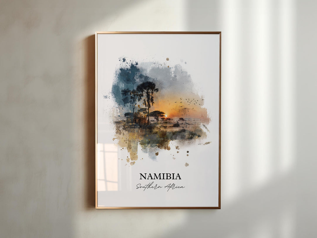 Namibia Wall Art, Namibia Print, Namibia Watercolor Art, Namibia Gift, Travel Print, Travel Poster, Housewarming Gift