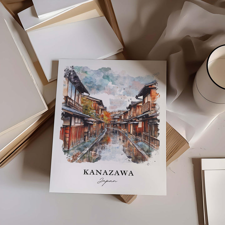 Kanazawa Wall Art, Kanazawa Japan Print, Kanazawa Watercolor Art, Ishikawa Prefecture Gift,