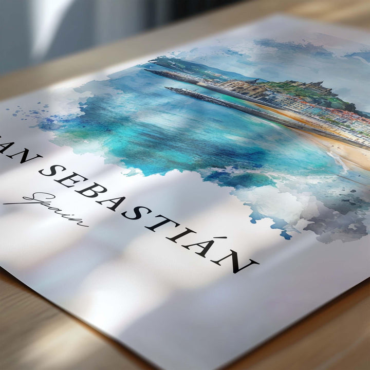 San Sebastián Spain Wall Art, Basque County Print, Spain Watercolor Art, San Sebastián Gift, Travel Print, Travel Poster, Housewarming Gift