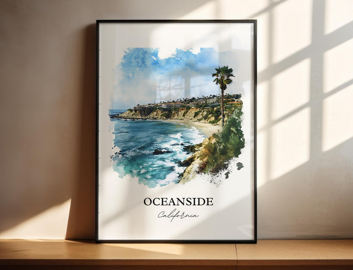 Oceanside CA Wall Art, Harbor Beach Print, SoCal Watercolor Art, Oceanside CA Gift, Travel Print, Travel Poster, Housewarming Gift