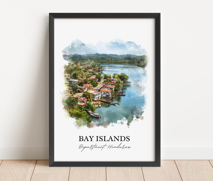 Bay Islands Honduras Wall Art, Bay Islands Print, Honduras Watercolor Art, Honduras Gift, Honduras Print, Travel Poster, Housewarming Gift