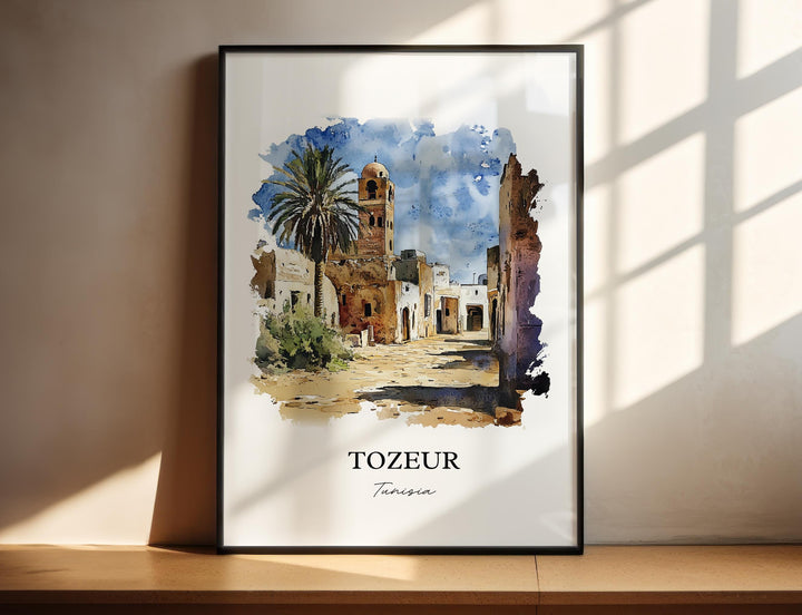 Tozeur Wall Art, Chott el Djerid Print, Tunisia Watercolor Art, Tozeur Tunisia Gift, Travel Print, Travel Poster, Housewarming Gift