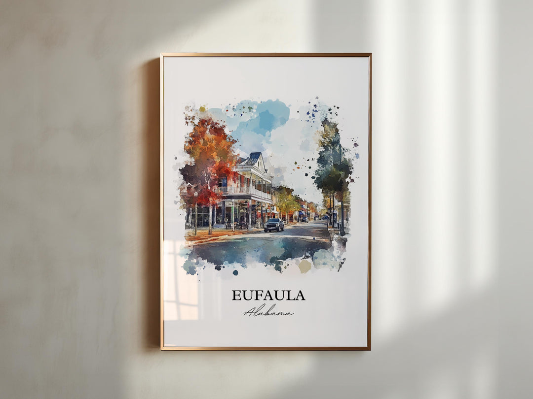 Eufala AL Wall Art, Eufala Print, Eufala Watercolor Art, Eufala Alabama Gift, Travel Print, Travel Poster, Housewarming Gift