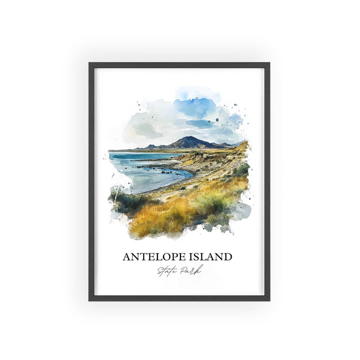 Antelope Island Wall Art, Great Salt Lake Print, Utah Watercolor Art, Antelope Island Gift, Travel Print, Travel Poster, Housewarming Gift