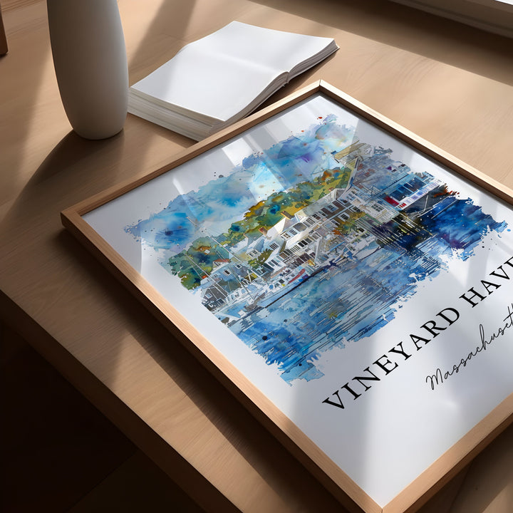 Vineyard Haven Art, Tisbury Print, Martha's Vineyard Watercolor Art, Vineyard Haven Gift,