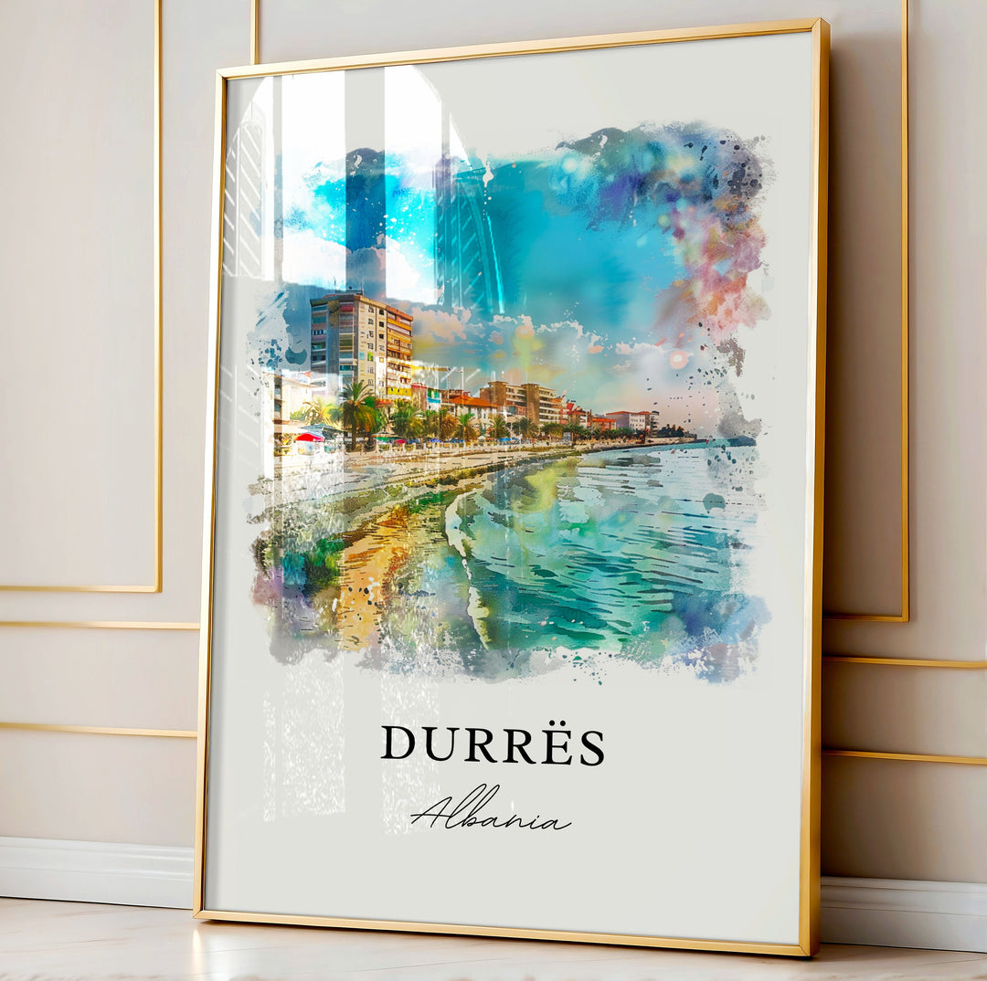 Durres Albania Wall Art, Durrësi Beach Print, Durres Watercolor, Durrësi Beach Gift,