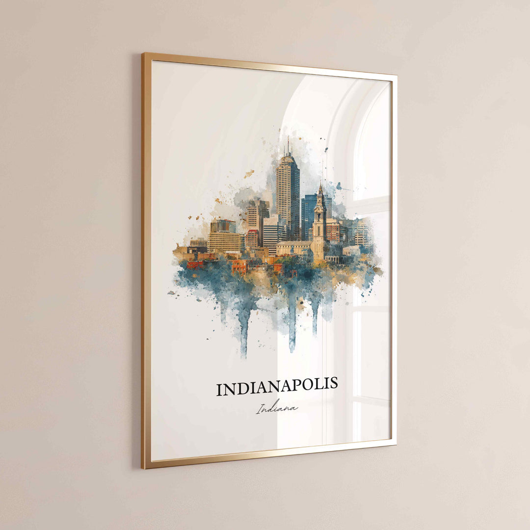 Indianapolis Wall Art, Indianapolis Print, Indy Watercolor Art, Indiana Gift, Travel Print, Travel Poster, Housewarming Gift